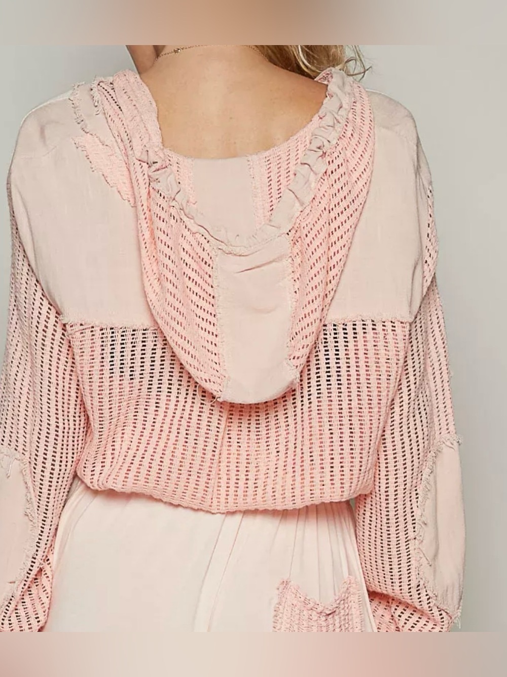 POL Lightweight Pink Cotton Crochet Button Down Hoodie Shirt - Size L NWT - Picture 2 of 7